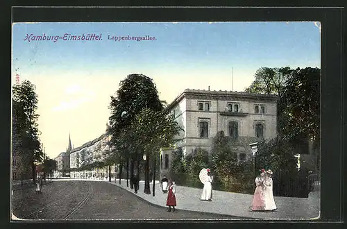 AK Hamburg-Eimsbüttel, Lappenbergsallee mit Passanten