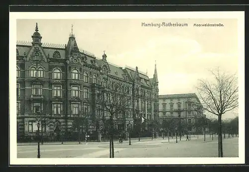 AK Hamburg-Rotherbaum, Moorweidenstrasse mit einem Radfahrer