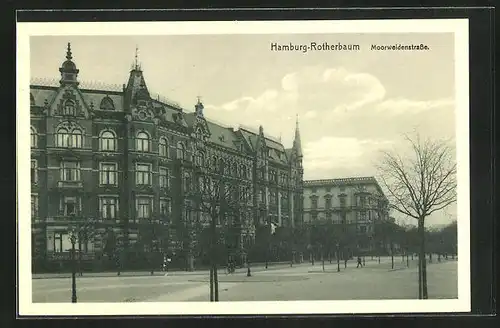 AK Hamburg-Rotherbaum, Moorweidenstrasse mit einem Radfahrer