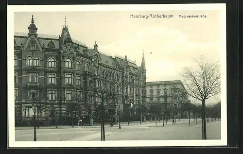 AK Hamburg-Rotherbaum, Moorweidenstrasse mit einem Radfahrer