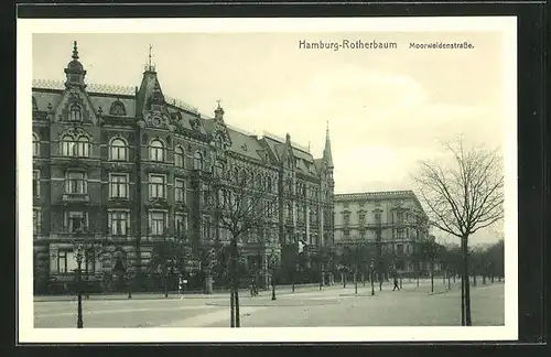 AK Hamburg-Rotherbaum, Moorweidenstrasse mit einem Radfahrer