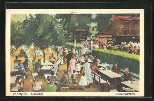 Künstler-AK Hamburg-Winterhude, Stadtpark mit Gasthaus und Milchwirtschaft