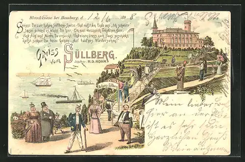 Lithographie Hamburg-Blankenese, Restaurant Süllberg, Ausflügler