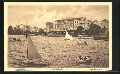 AK Hamburg-St.Georg, Hotel Atlantic an der Alster mit Booten