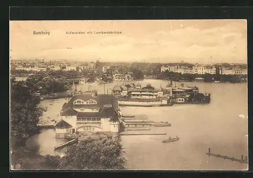 AK Hamburg-St.Georg, Aussenalster mit Lombardsbrücke