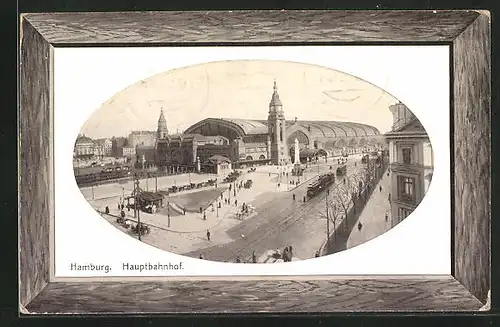 Präge-AK Hamburg-St.Georg, Hauptbahnhof im Passepartoutrahmen