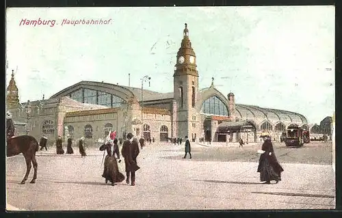 AK Hamburg-St.Georg, Hauptbahnhof und Strassenbahn