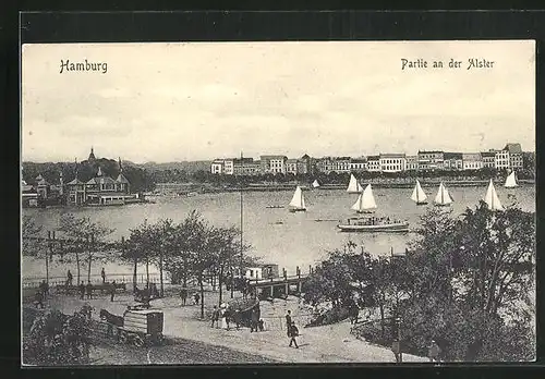 AK Hamburg-St.Georg, Partie an der Alster mit Booten