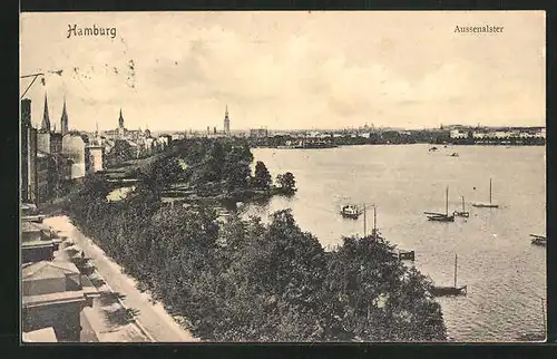 AK Hamburg-St.Georg, Aussenalster mit Booten