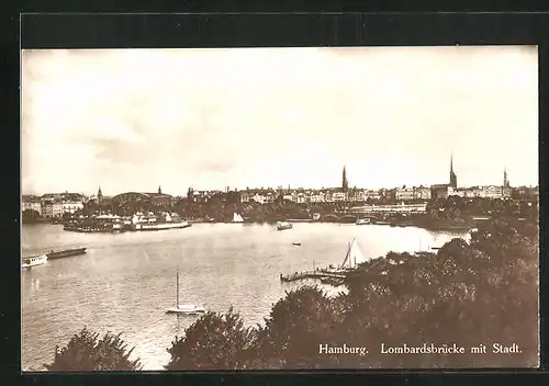 AK Hamburg-St.Georg, Teilansicht mit Lombardsbrücke und Booten