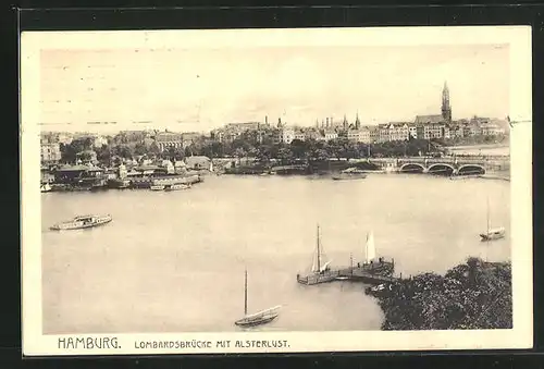 AK Hamburg-St.Georg, Gasthaus Alsterlust mit Lombardsbrücke und Booten