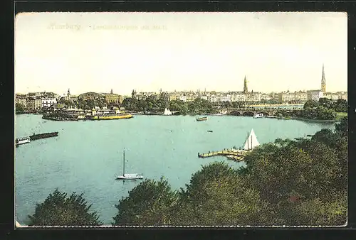 AK Hamburg-St.Georg, Teilansicht mit Lombardsbrücke und Booten