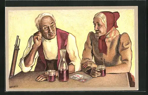 AK Älteres Paar trinkt am Tisch Wein, Schweizerischer Schützenverein 1824-1924