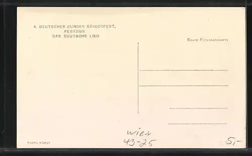 AK Wien, X. Deutsches Bundes Sängerfest, Festzug, Das Deutsche Lied