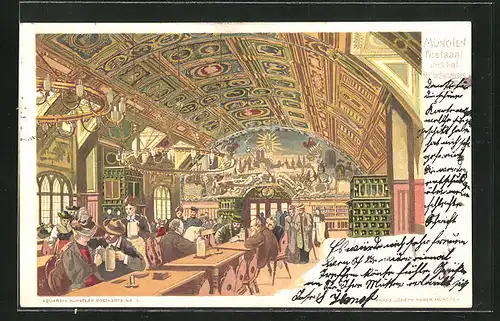 Künstler-AK München, Münchner Hofbräuhaus, Festsaal, Innenansicht