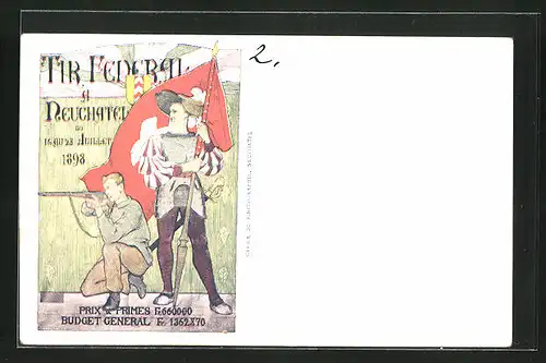 Künstler-AK Neuchatel, Tir Federal 1898, Schütze mit Gewehr