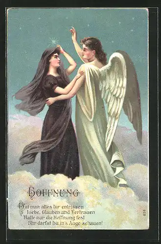 AK Allegorie für Hoffnung, Dame tanzt mit einem Engel