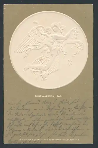 Relief-AK Tag, Engel mit Kind auf dem Arm von Thorwaldsen, Jugendstil