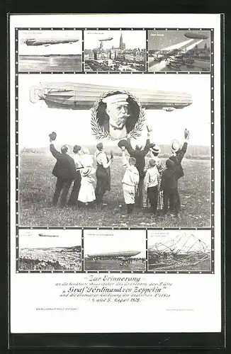 AK Zur Erinnerung an die berühmte Dauerfahrt des Eroberers der Lüfte Graf Ferdinand von Zeppelin 1908