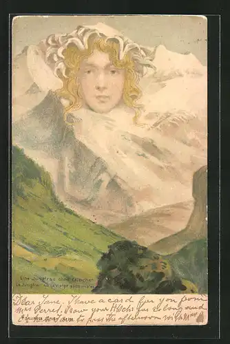 Lithographie Killinger Nr. 111: Eine Jungfrau ohne Gleichen, Berg mit Gesicht / Berggesichter