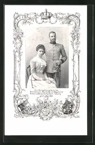 AK Zur Vermählungsfeier der Prinzessin Mathilde von Bayern mit Prinz Ludwig von Sachsen-Coburg-Gotha 1900