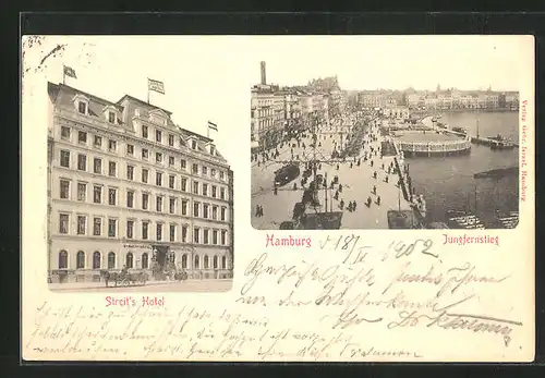 AK Hamburg-Neustadt, Jungfernstieg mit Alster-Bassin, Streit`s Hotel