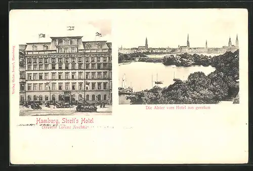 AK Hamburg-Neustadt, Streit`s Hotel, Alster vom Hotel aus gesehen