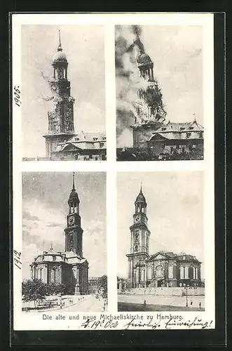 AK Hamburg-Neustadt, Die alte und neue Michaeliskirche, Brand vom 3. Juli 1906