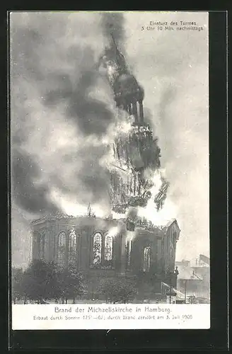 AK Hamburg-Neustadt, Brand der Michaeliskirche 1906, Einsturz des Turmes