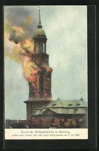 AK Hamburg-Neustadt, Brand der Michaeliskirche 1906