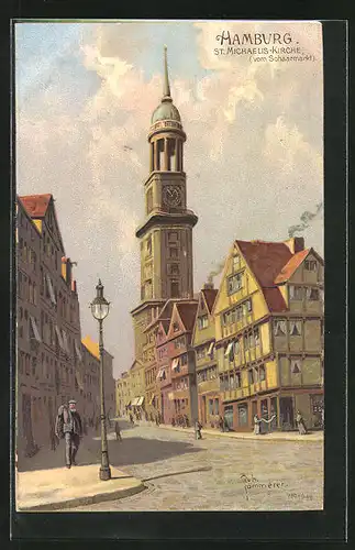 Künstler-AK Hamburg-Neustadt, St. Michaeliskirche vom Schaarmarkt gesehen