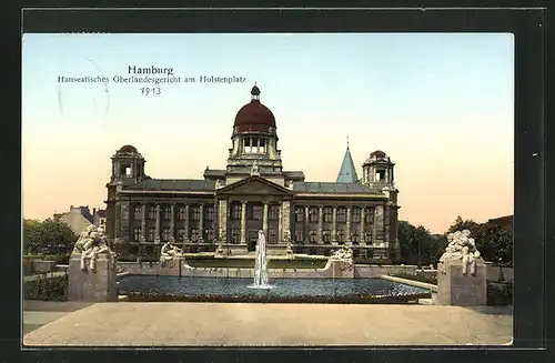 Goldfenster-AK Hamburg-Neustadt, Hanseatisches Oberlandesgericht am Holstenplatz mit leuchtenden Fenstern
