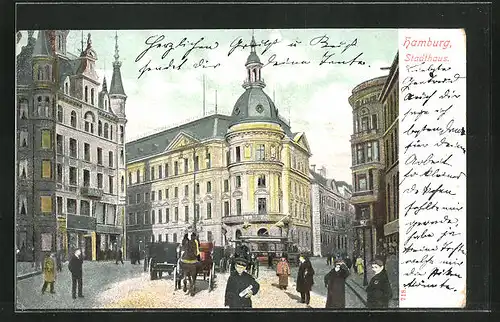 AK Hamburg-Neustadt, Stadthaus, belebte Strasse