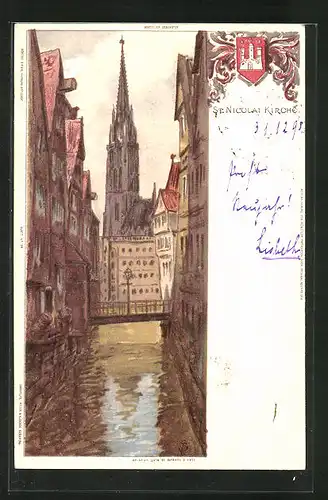 Künstler-AK Carl Biese: Alt-Hamburg, St. Nicolai-Kirche und Kanal