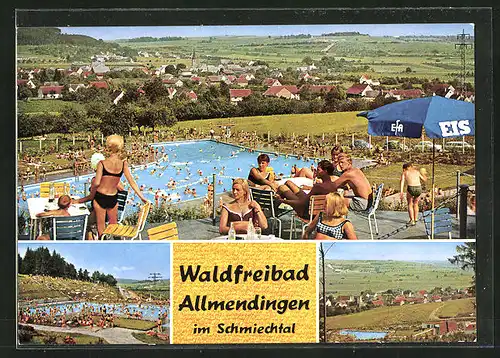 AK Allmendingen im Schmiechtal, Blick über das Waldfreibad auf den Ort