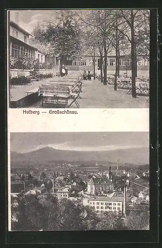 AK Grossschönau, Gasthaus Hutberg, Teilansicht mit Hutberg