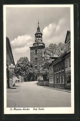 AK Bad Berka, St. Marien-Kirche und Bäckerei Gustav Rothe