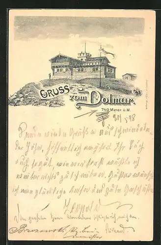 Lithographie Dolmar, Gasthaus auf dem Gipfel