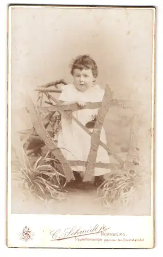 Fotografie C. Schmidt jr., Nürnberg, Frauentorzwinger, Portrait kleines Mädchen im weissen Kleid
