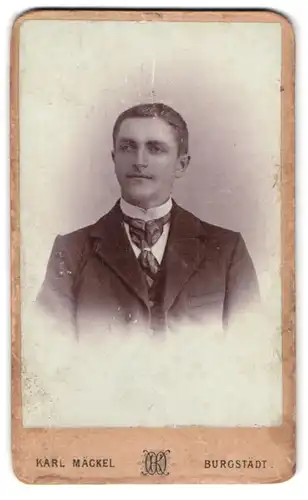 Fotografie Karl Mäckel, Burgstädt, Portrait junger Herr im Anzug mit Krawatte