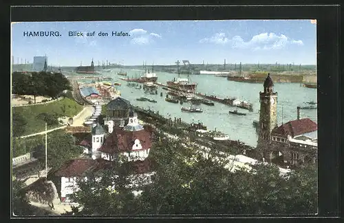 AK Hamburg-St. Pauli, Blick auf den Hafen