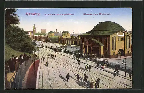 AK Hamburg-St. Pauli, Lanungsbrücke, Eingang zum Elbtunnel