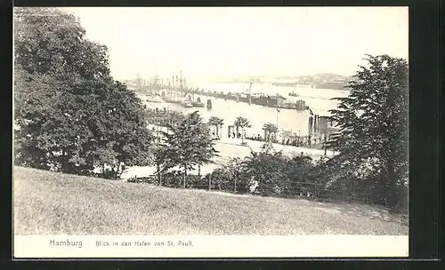 AK Hamburg-St. Pauli, Blick auf den Hafen