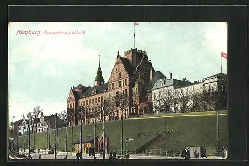 AK Hamburg-St. Pauli, Strassenpartie mit Navigationsschule