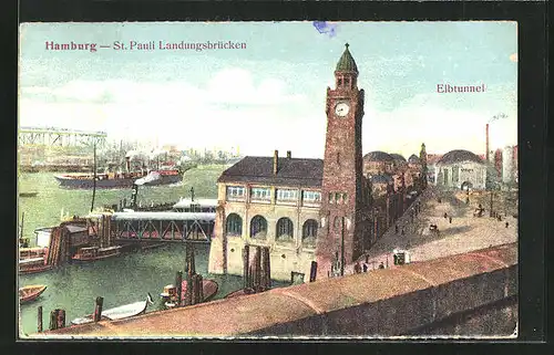 AK Hamburg-St. Pauli, Landungsbrücken und Elbtunnel
