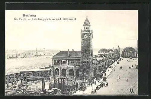 AK Hamburg-St. Pauli, Landungsbrücke und Elbtunnel
