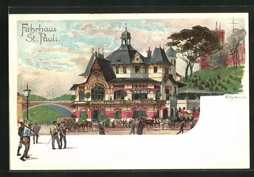 Künstler-AK Heinrich Kley: Hamburg-St. Pauli, Restaurant Fährhaus