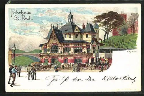 Künstler-AK Heinrich Kley: Hamburg-St. Pauli, Restaurant Fährhaus St. Pauli