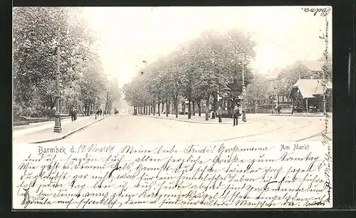 AK Hamburg-Barmbek, Am Markt mit Strassenbahn