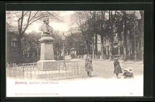 AK Hamburg-Eppendorf, Heinicke-Denkmal mit Kindern